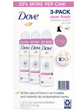 Desodorante antitranspirante en aerosol Dove Clear Finish, paquete de 3 unidades.