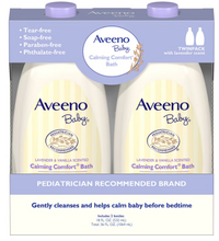 Jabón de baño sin lágrimas Aveeno Baby Calming Comfort Lavanda y Vainilla, paquete de 2/18 onzas líquidas.