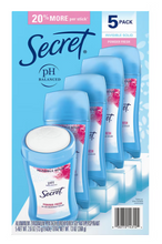 Desodorante y antitranspirante sólido invisible Secret - Aroma a talco fresco, paquete de 5.