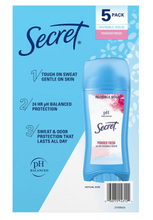 Desodorante y antitranspirante sólido invisible Secret - Aroma a talco fresco, paquete de 5.