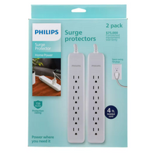 Protector contra sobretensiones Philips de 6 tomas, paquete de 2 - Blanco