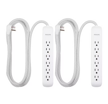 Protector contra sobretensiones Philips de 6 tomas, paquete de 2 - Blanco