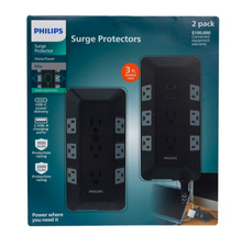 Paquete combinado de regleta/protector contra sobretensiones Philips de 17 tomas - Negro/Gris
