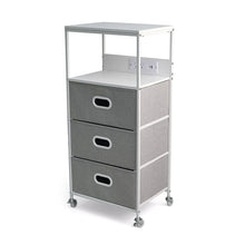 3-Drawer Rolling Cart with USB Power, Two Top Shelves, Built-in Charging Ports