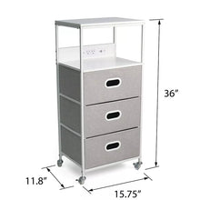 3-Drawer Rolling Cart with USB Power, Two Top Shelves, Built-in Charging Ports