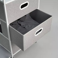 3-Drawer Rolling Cart with USB Power, Two Top Shelves, Built-in Charging Ports