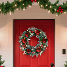 Berkley Jensen 28" Red Magnolia Wreath with LED Lights