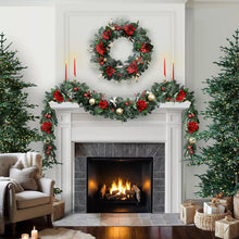 Berkley Jensen 9' Red Magnolia Garland With LED Lights