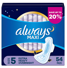 Always Extra-Heavy Overnight Maxi Pads with Flexi-Wings, 54 ct.