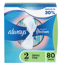 Toallas sanitarias Always Infinity FlexFoam talla 2 para flujo abundante con alas, paquete de 80 unidades - Sin perfume