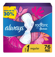 Always Radiant Size 1 Regular Pads with Wings, 76 ct. - Scented