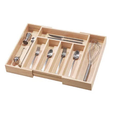 Idesign Renewable Paulownia Wood Collection Expandable Flatware and Cutlery Tray, 15" X 12" to 22"