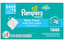 Toallitas húmedas Pampers Baby Clean con tapa abatible, paquete de 13/1040 unidades - Aroma fresco