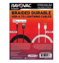 Cables Rayovac USB-A a Lightning, paquete de 2.