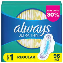 Toallas sanitarias Always Ultra Thin Regular con Flexi-Wings, 96 unidades.
