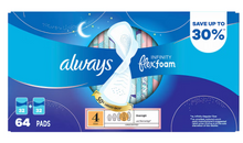 Toallas sanitarias Always Infinity FlexFoam tamaño 4 para uso nocturno con alas, paquete de 64 unidades - Sin perfume