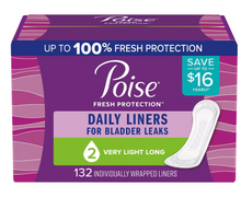 Poise Very Light Absorbency Long Incontinence Panty Liners, 132 ct.