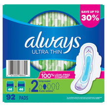 Toallas sanitarias Always Ultra Thin talla 2 largas con alas flexibles, 92 unidades - Sin perfume