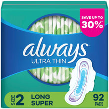 Toallas sanitarias Always Ultra Thin talla 2 largas con alas flexibles, 92 unidades - Sin perfume