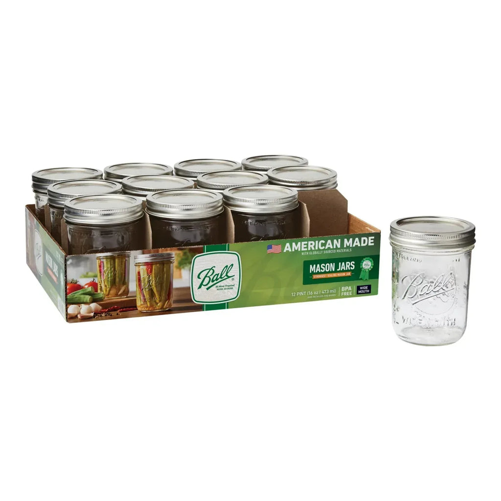 Ball, Glass Mason Jars with Lids & Bands, Wide Mouth, Clear, 16 oz, 12 ...