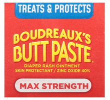 Crema para la dermatitis del pañal Boudreaux's Butt Paste de máxima potencia, pomada para bebés, tubo de 113 g (4 oz).