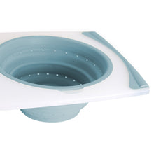 Dexas - Paquete de 2 coladores para fregadero y tabla de cortar con picadora, elige el color