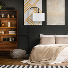 Globe Electric Barden Floor Lamp in Matte Black with Linen Shade and LED