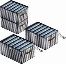 Organizador de armario plegable con estampado de pata de gallo, 9 compartimentos, tapa transparente, para pantalones, camisas, ropa interior, blanco y negro, paquete de 4 (9)