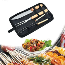 Heavy-Duty Stainless Steel BBQ Grill Tool Set, 3-Piece Knife, Fork, Tongs, with Carry Bag, Rose Wooden Handles