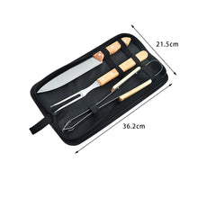 Heavy-Duty Stainless Steel BBQ Grill Tool Set, 3-Piece Knife, Fork, Tongs, with Carry Bag, Rose Wooden Handles
