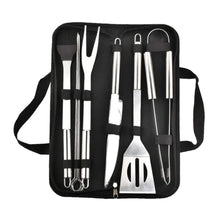 Juego de utensilios para barbacoa de acero inoxidable - Kit de 9 piezas con espátula, tenedor, cuchillo, cepillo, pinzas y bolsa de transporte - Utensilios para barbacoa al aire libre