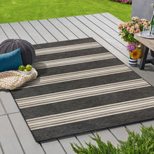 Mineral Springs Outdoor Area Rug Huntington Stripe, Black & Ivory