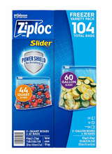 "Ziploc Slider Freezer Gallon & Quart Bags with Power Shield Technology, 104 ct."