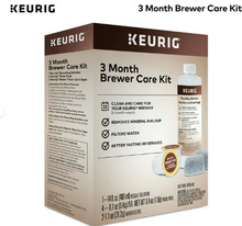 Kit de mantenimiento para cafetera Keurig de 3 meses, con cápsulas de enjuague, solución descalcificadora y cartuchos de filtro.