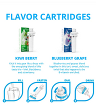 Kit de inicio de botella de agua Cirkul de 32 oz de acero inoxidable negro mate con tapa negra y 2 cartuchos de sabor (arándano uva y kiwi baya).