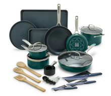 Juego de utensilios de cocina Blue Diamond Green Ceramic antiadherente de 30 piezas, apto para lavavajillas