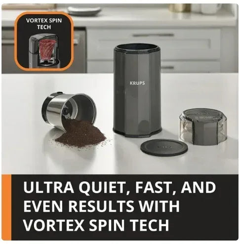 KRUPS Silent Vortex Electric Coffee and Spice Blade Grinder,Grey with ...