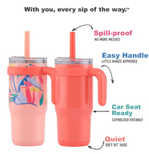 Reduce Vacuum Insulated Stainless Steel 2pk Coldee Mug with Lid and Spill-Proof Straw, Pink Coral & Peachy Tropics, 18 oz