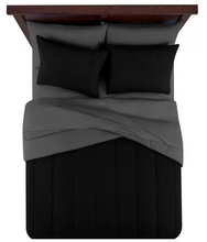 Juego de cama reversible Mainstays negro de 7 piezas con edredón y sábanas, tamaño Queen