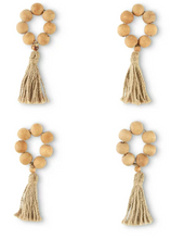 Better Homes & Garden Wood Bead and Tassel Napkin Rings, Natural, 2.5"W x 6"L, 4 Pieces