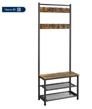 Alden Design 73" Metal Hall Tree with Shoe Storage Bench, Rustic Brown