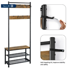 Alden Design 73" Metal Hall Tree with Shoe Storage Bench, Rustic Brown