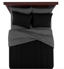 Juego de cama reversible Mainstays negro de 7 piezas con edredón y sábanas, tamaño Queen