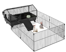 SmileMart Rolling Small Animal Cage with Playpen Ramps & Water Bottle for Rabbits, Black