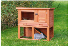 TRIXIE Jaula de madera para animales pequeños, de 2 pisos, resistente a la intemperie, para exteriores, con corral y bandeja extraíble, color marrón