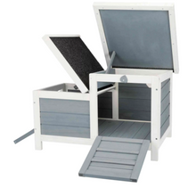 Caseta elevada de madera para pequeños animales TRIXIE, resistente a la intemperie, para exteriores, con techo abatible, color gris