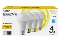 Bombillas LED Feit Electric Decade A21 equivalentes a 100 W, paquete de 4 - Blanco cálido