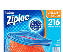 Bolsas para congelar Ziploc de un cuarto de galón, 216 unidades.
