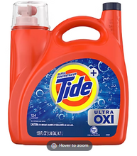 Detergente líquido para ropa Tide Ultra Oxi, 124 lavados/159 onzas líquidas.