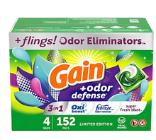Cápsulas de detergente para ropa Gain Flings 3 en 1 con control de olores, 152 unidades - Aroma súper fresco